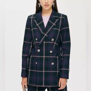 Topshop Plaid Blazer in deep Green and pink / red checks in Sz: US10